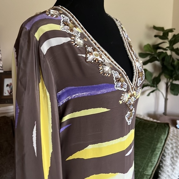 Taj By Sabrina Crippa Silk Beaded tunic Multi Color Top Size M - Picture 8 of 14